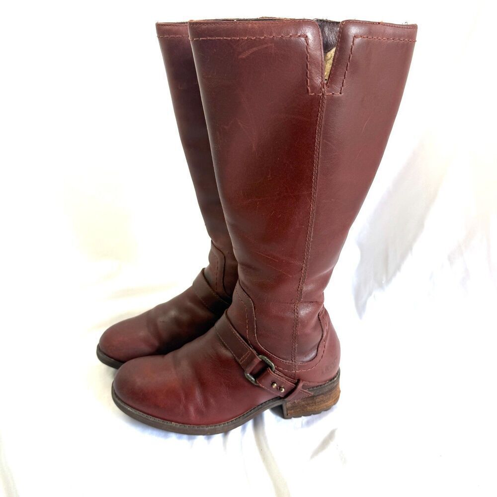 UGG Brown Red Dahlen Leather Womens Lined Equestrian Boots Winter 1006043 Size 7